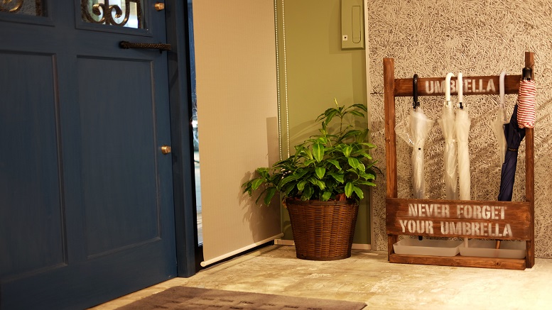 Umbrella stand near entrance